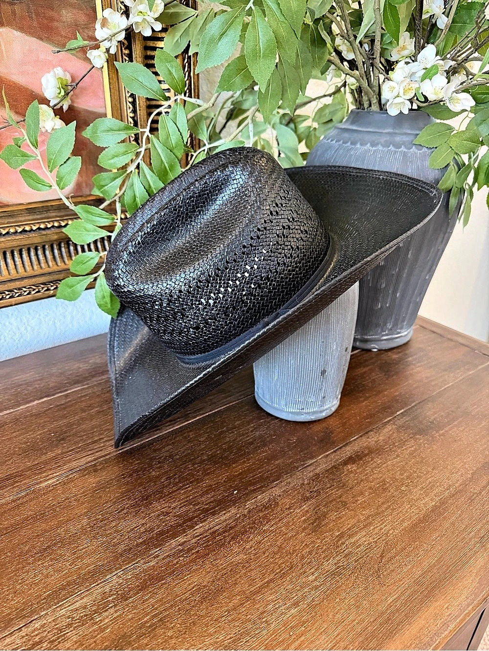Bailey Black Woven Straw Western Cowboy Hat Size 7 Made in USA